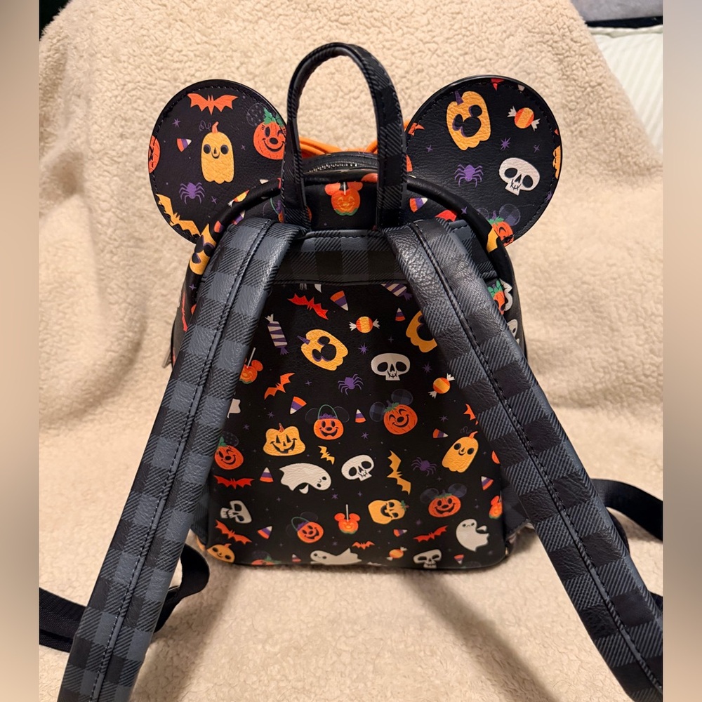 Loungefly Disney Parks Halloween Backpack Minnie Mouse Ears & Bow Leather Bag - Picture 2 of 4